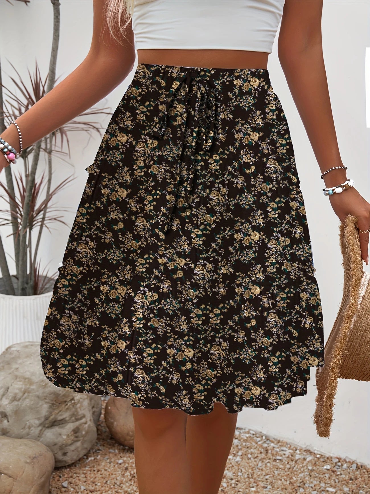 Jupe à Fleurs - Noir