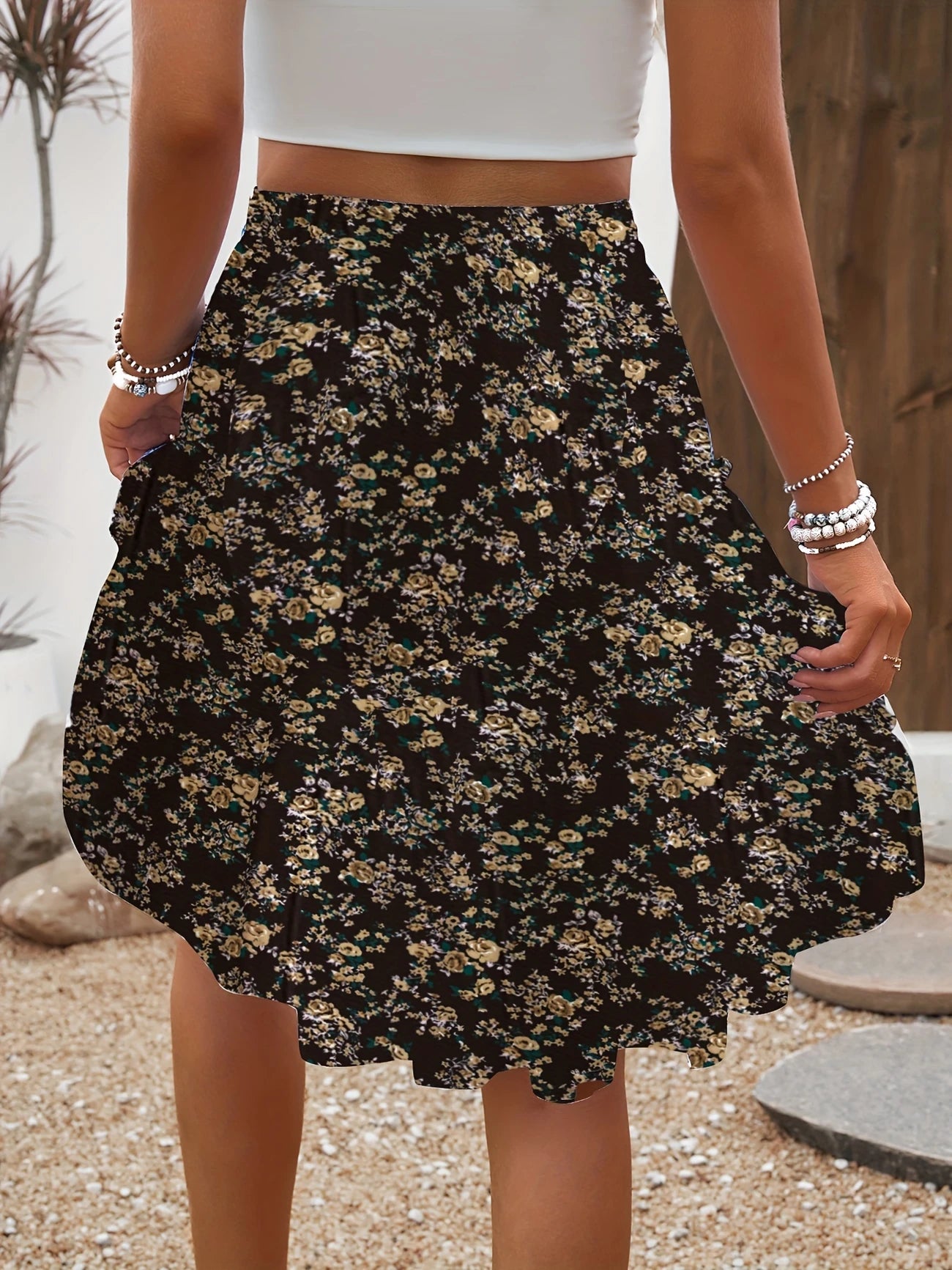 Jupe à Fleurs - Noir